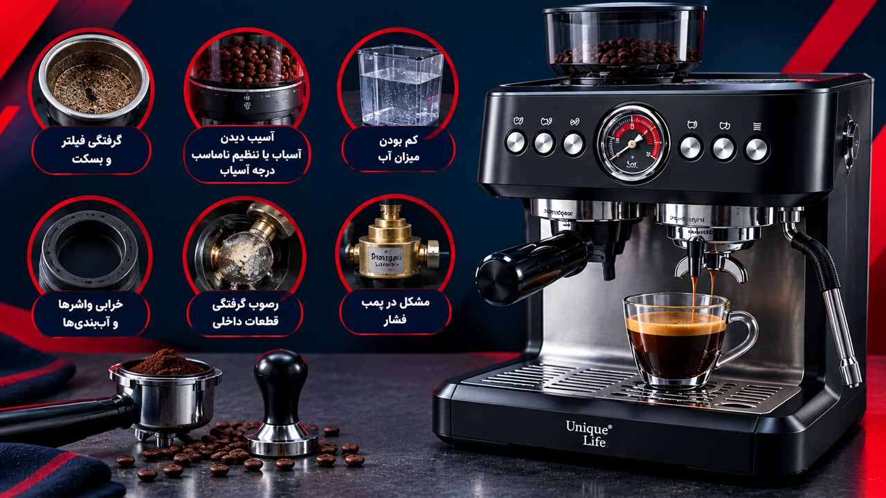 علت کم شدن فشار اسپرسوساز یونیک چیست؟