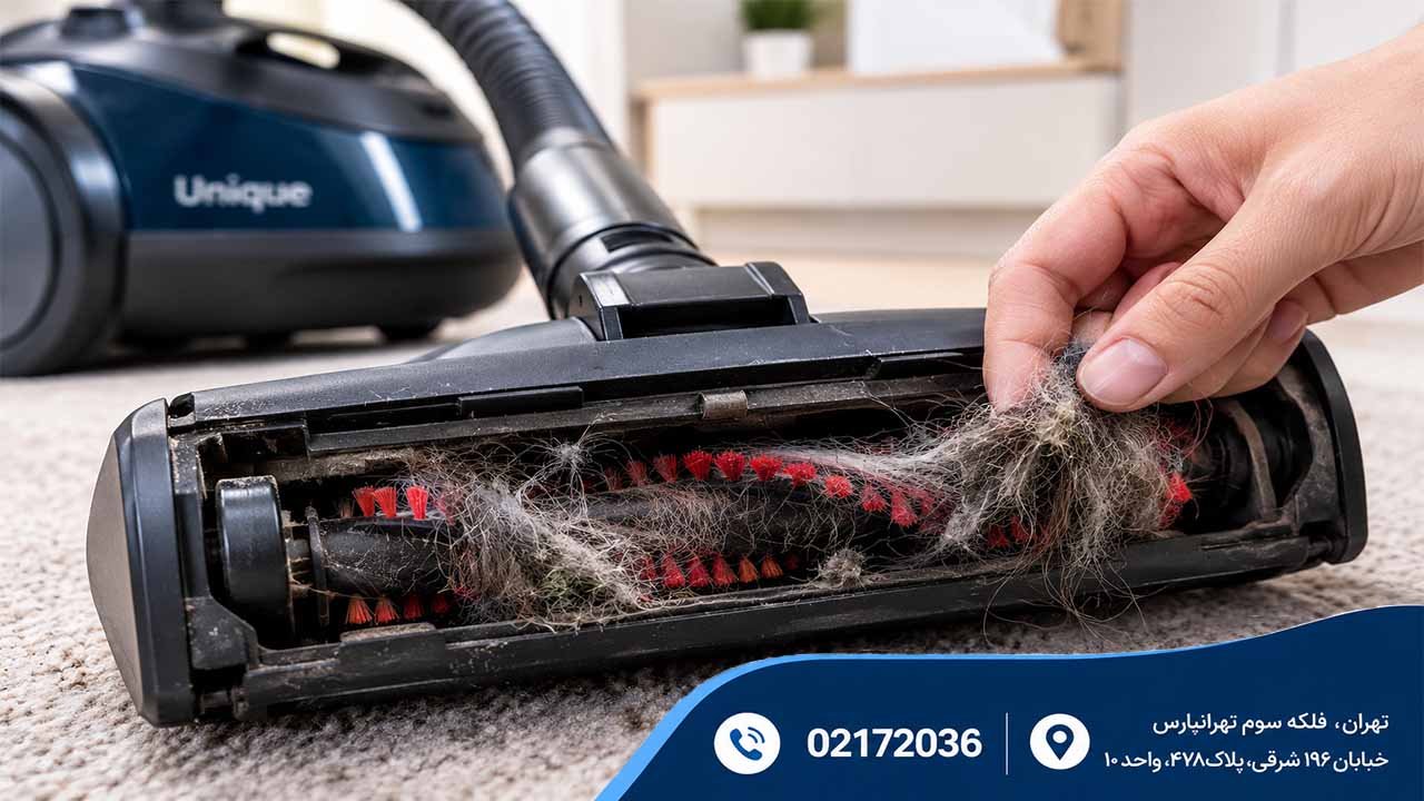 تجمع مو و پرز در برس پارویی جاروبرقی یونیک